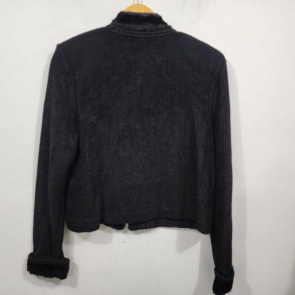 Vtg St John Marie Gray Chenille Boucle Cardigan Sweater Black Gold Zipper Knit 8 - Picture 4 of 11